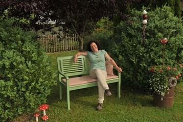 Im Garten von Andrea Daiber. 
Gartenbesitzerun Andrea Daiber