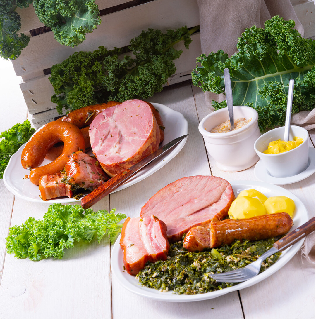 Gr�nkohl mit Kartoffeln, einem St�ck deftigem Speck, Schinken oder einer pikanten Wurst, das passt jetzt im Winter.