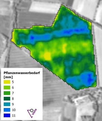 Die Applikationskarte visualisiert den aktuellen Wasserbedarf der einzelnen Teilfl�chen.