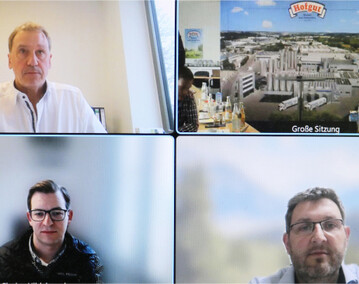 �ber die Festpreisabsicherung informierten (oben links) Professor Holger Thiele vom Kieler ife-Institut; Florian Hildebrand (links) von StoneX Financial Europe S.A. und Darko Turajlic, FoodBusiness.Digital GmbH.