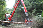 Im nahegelegen Wald waren Forwarder und Harvester voll im Einsatz. Im Bild der Nisula N5, der speziell für die kosteneffiziente Schwachholzernte entwickelt wurde.