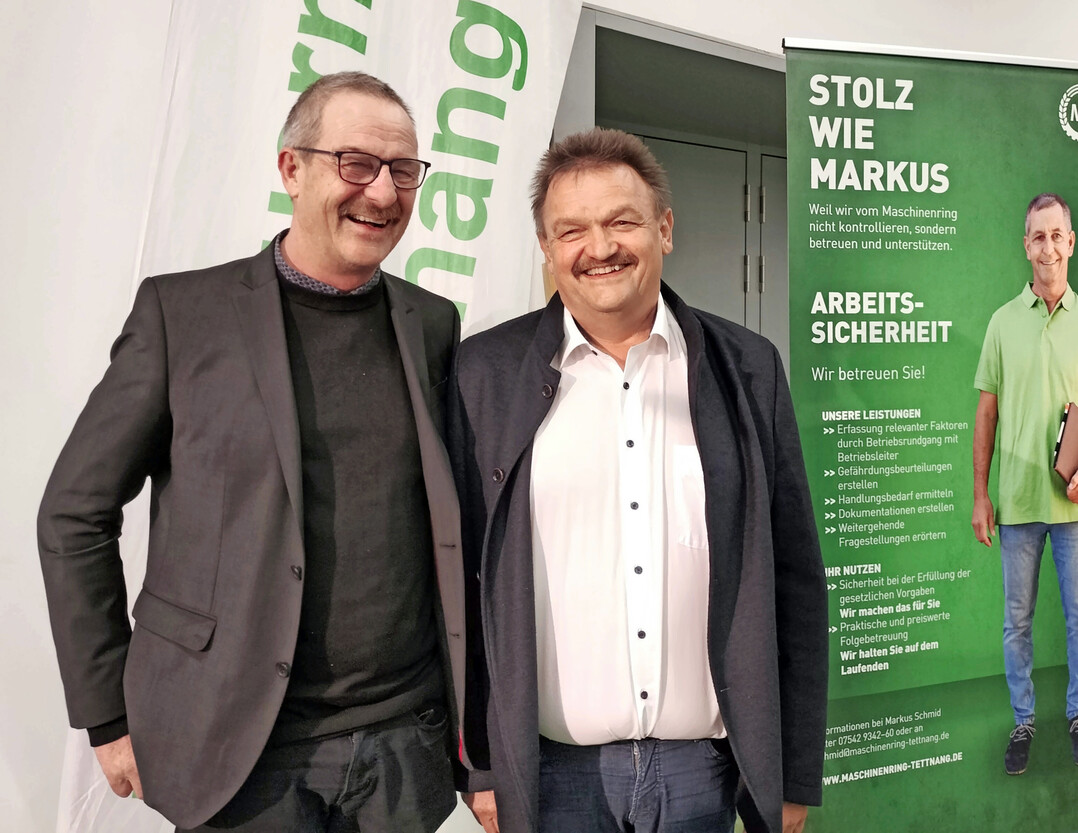 Waren sich in der Kritik an der Absichtserkl�rung  von CDU und SPD, den Mindestlohn zu erh�hen, einig: Dieter Mainberger, Vorsitzender des Kreisbauernverbandes Tettnang und Hubert Bernhard, Vorsitzender des Maschinenrings.