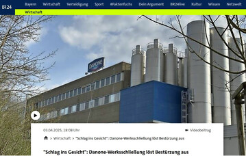 Danone will sein Milchwerk in Ochsenfurt bis Ende 2026 schlie�en, wie der Bayerische Rundfunk am 3. April berichtet. 