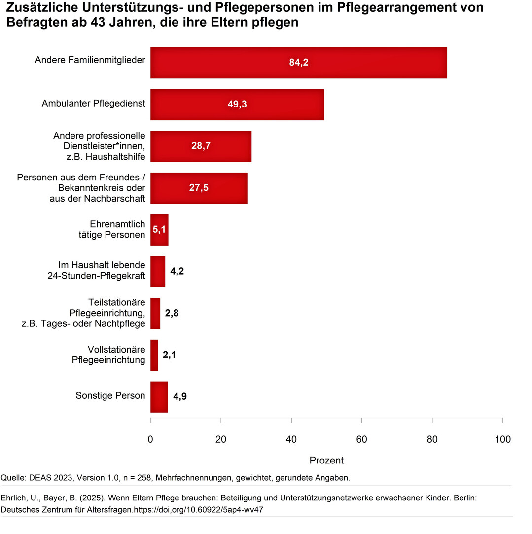 Grafik zu Beteiligung und Unterst�tzungsnetzwerken erwachsener Kinder, die ihre Eltern pflegen.