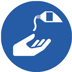 Diese drei Piktogramme zeigen drei Maßnahmen, um die Hände gesund zu halten: Hautschutz: vor Arbeitsbeginn und nach Pausen, Hautschutzmittel oder Handschuhe verwenden.