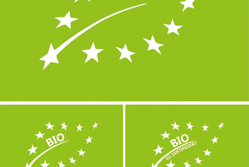 Oben das �Green Leaf�, - das Original-Bio-Siegel der EU. Unten zwei Modifikationen, die das Forschungsteam zur Verdeutlichung der Botschaft angefertigt hat. Die Studie zeigt, dass dadurch die Signalklarheit des Siegels deutlich zunimmt.
