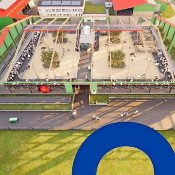 Der Milchviehstall der Zukunft im Winter: Alle K�he befinden sich im Stall oder auf der Au�enfl�che. 