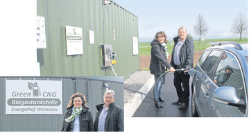 Pilotprojekt Biomethan-Tankstelle: Die Gasaufbereitung arbeitet kontinuierlich, pro Tag k�nnen Winfried und Juliane Vees etwa 120 Kilo Gas erzeugen � das entspricht dem Energiegehalt von 180 Liter Benzin.