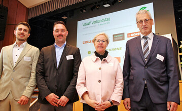Gesch�ftsf�hrung und Moderatoren des Verbandstags (v. r.): VdAW-Pr�sident Wilhelm Lohrmann, Gesch�ftsf�hrerin Dr. Brigitta H�ttche, Timo Schumann und Samir Bendt.���