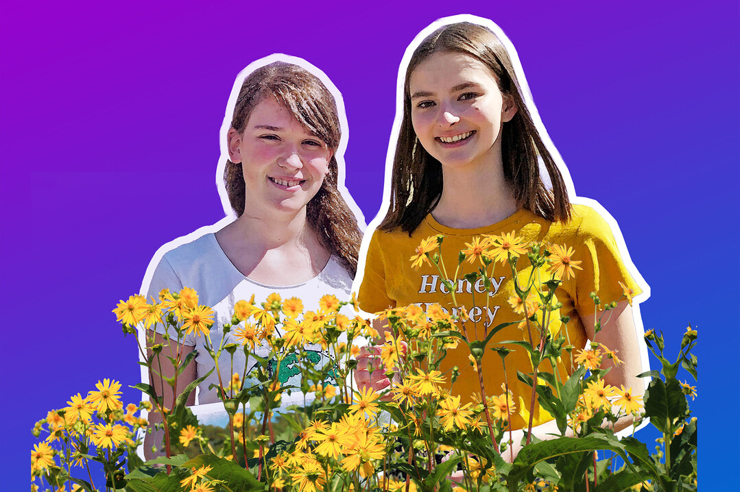   Melina (links) und Isabell belegten mit ihrer
Forschung zur Silphie den zweiten Platz in der
Kategorie Geo- und Raumwissenschaften bei Jugend forscht und haben jetzt den Nachhaltigkeitswettbewerb 'Future made by you!' der Uni Hohenheim gewonnen.  