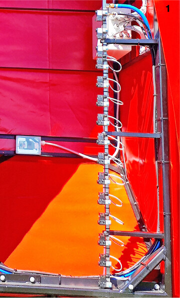 Die sechs Teilbreiten am RumboJet sind jeweils mit Multispektralkamera, LED und einem Jobrechner ausgestattet. Die einzeln steuerbaren Spritzdüsen sind im Abstand von 10 cm montiert.