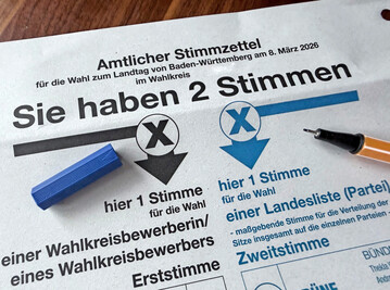 Stimmzettel zur Landtagswahl 2026 in Baden-W�rttemberg.
