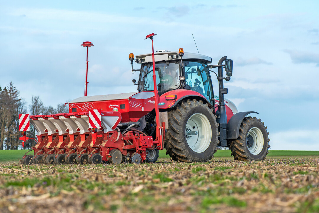 Hier werden Ackerbohnen gesät. Je nach Temperatur und Wachstumsbedingungen kann etwa drei bis sieben Tage nach der Saat gestriegelt werden, genauso wie in Futtererbse. Im Keimtrieb-Stadium sollte nicht gestriegelt werden, da Leguminosen sehr empfindlich sind.