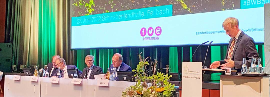 Das Pr�sidium des Landesbauernverbandes w�hrend des Gesch�ftsberichts von Marco Eberle, zum letzten Mal in dieser Zusammensetzung.