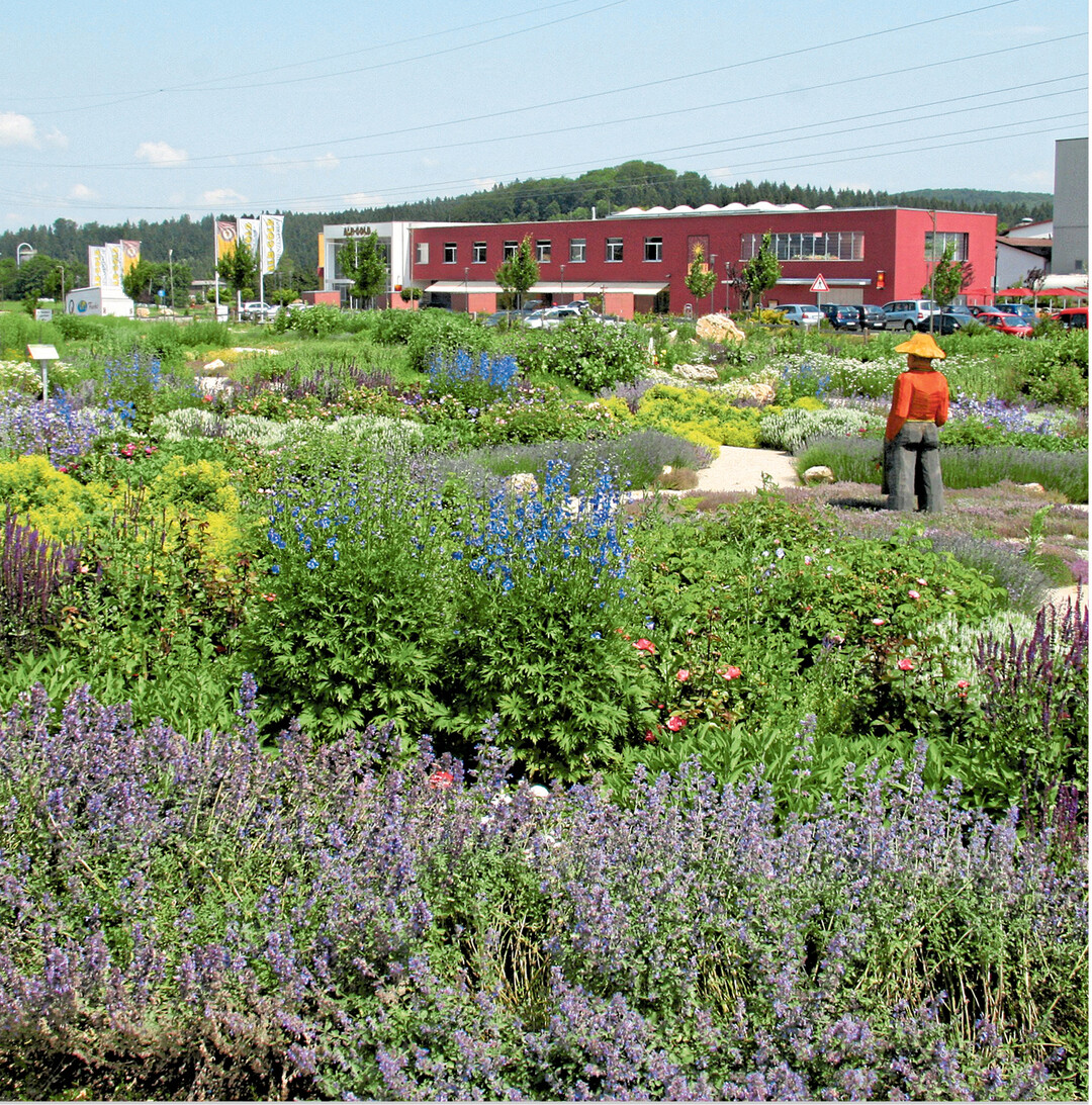 Jetzt pr�sentiert sich die Alb-Gold Kr�uterwelt in Trochtelfingen in sommerlicher Pracht. Auf zwei Hektar werden �ber 1000 Pflanzenarten in 20 Themenbereichen gehegt und gepflegt. Von 21.9. bis 7.10. locken die Ernte- und K�rbiswochen. Im Bildhintergrund die Geb�ude der Firma Alb-Gold, die Teigwaren in allen Variationen herstellt. Im sch�nen Restaurant Sonne k�nnen dort klassische Gerichte und neu kreierte Nudelvariationen genossen werden. Im angegliederten Landmarkt gibt es alles rund ums Nudelessen mit vielen Produkten aus der Region.