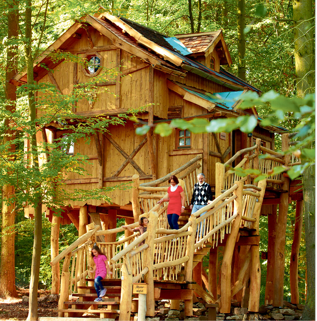 Wie w�re das: Ein Besuch im Erlebnispark Tripsdrill mit seinen vielen Attraktionen und dem gro�en Wildpark und dann im Baumhaus Ahornwipfel" oder im Sch�ferwagen �bernachten? Kinder und Enkel werden begeistert sein! Mehr Infos unter www.tripsdrill.de