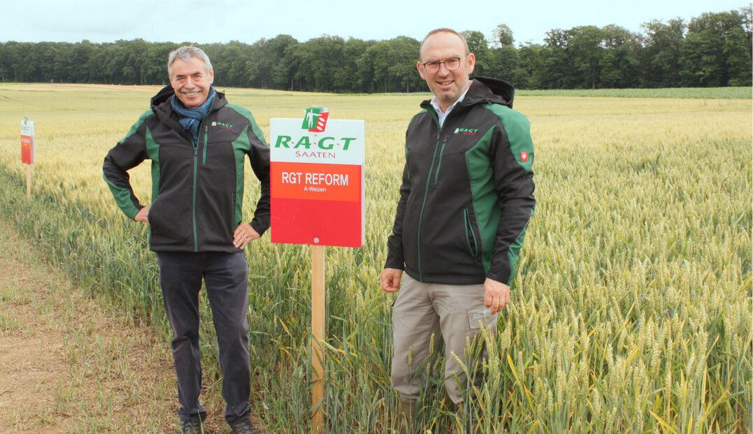 Eine Vielzahl neuer und in diesem Jahr empfohlener Sorten in unterschiedlichen Kulturen stellten auf den Versuchsfeldern in Gro�rinderfeld Gerhard Banzer (l.) und Stefan Pohl von RAGT Saaten vor.