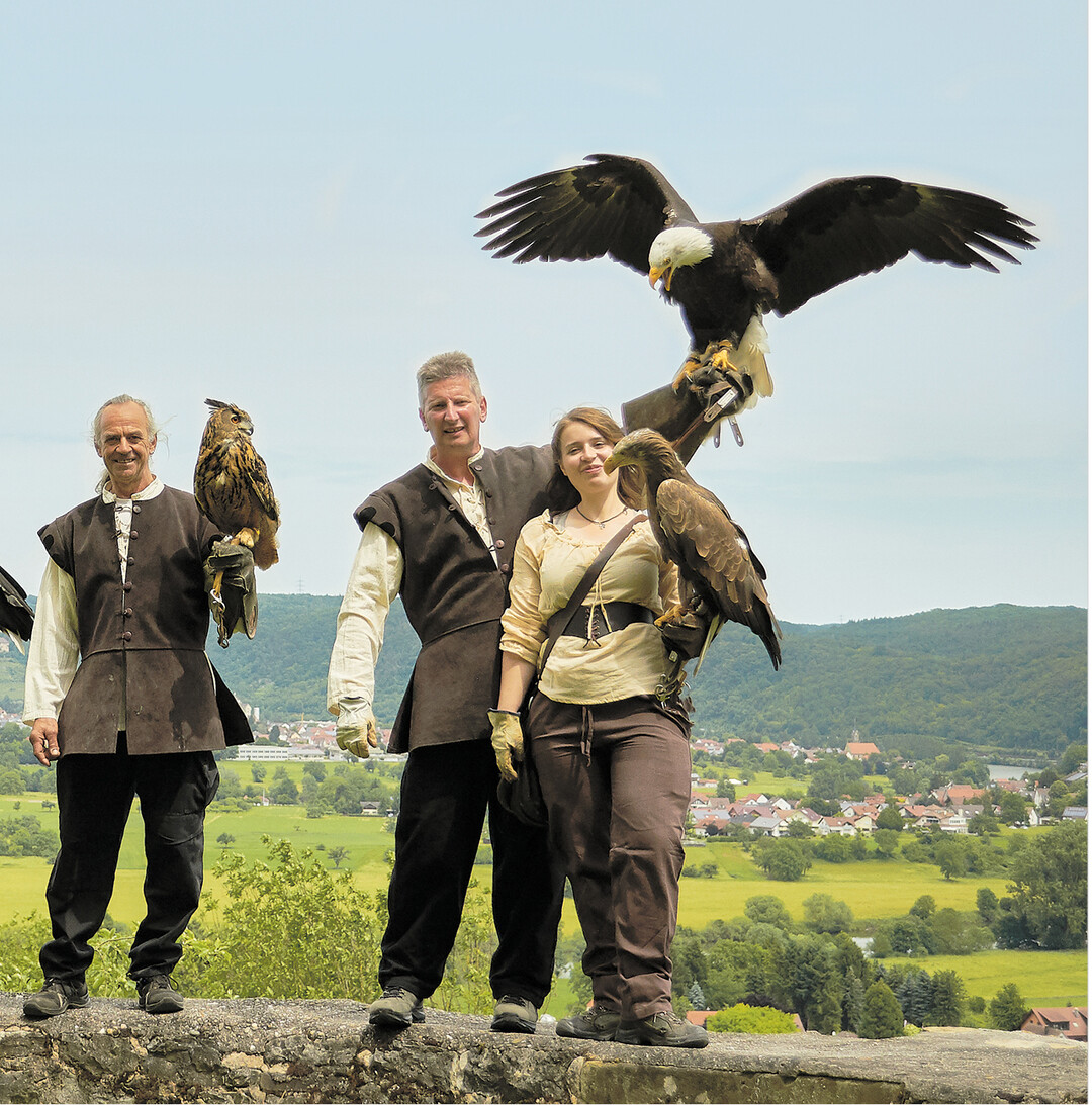 Burg Guttenberg, �ber dem Neckar in Ha�mersheim, ist eine der �ltesten Burgen in Deutschland. Hier k�nnen Sie Flugvorf�hrungen der Greifv�gel bewundern, im Burgmuseum das Leben auf der Ritterburg erkunden und in der Burgschenke deftige Rittermahle genie�en, mehr unter www.burg-guttenberg.de.
