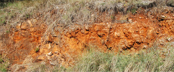 H�matit verleiht Gesteinen und B�den ihre blutrote Farbe. I