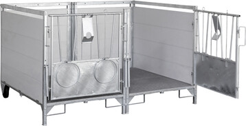 Die neue Doppelk�lberbox von Kerbl erm�glicht die gemeinsame Unterbringung von zwei K�lbern.