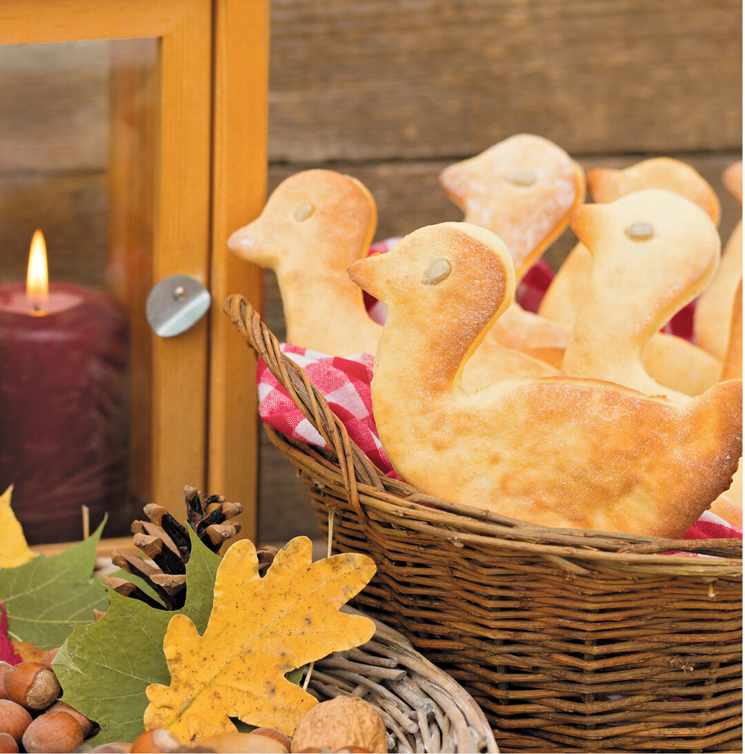 An Sankt Martin, dem 11. November, gedenken wir dem Schutzpatron der Armen. In der Landwirtschaft ist traditionell an Martini die Pachtzahlung f�llig. Oft gibt es am Martinstag eine Gans, als G�nsebraten mit Rotkohl und Kn�deln oder auch als Geb�ck.