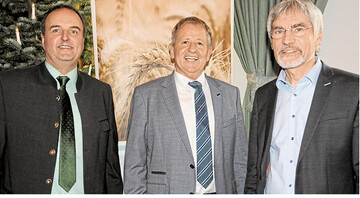 Vereinigte Hagel: (v. l.) Bezirksvereinsvorsitzender Karlsruhe, Ulrich Horsch; der Gesch�ftsf�hrer der Bezirksdirektion Stuttgart, Hans-Ulrich Eppler und Dr. Eberhard Faust, Forschungsleiter Klimarisiken und Naturgefahren der M�nchner R�ckversicherungs-Gesellschaft.