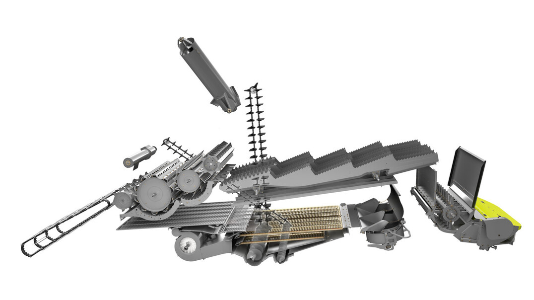 Mit dem neuen Dreschwerk APS Synflow Walker setzen die Lexion 6000 und 5000 laut Claas neue Maßstäbe in der Drusch- und Abscheideleistung von Schüttlermähdreschern. Das komplett neue Dreschwerk kommt mit einer 450 mm Vorbeschleunigertrommel, einer 755 mm Dreschtrommel mit zehn Schlagleisten und einer zusätzlichen Abscheidetrommel mit 600 mm Durchmesser vor der Wendetrommel.