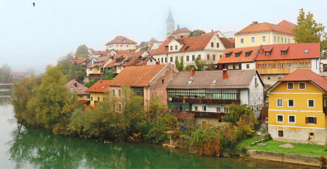 Die Stadt Novo mesto, S�dslowenien, liegt in der Biegung des Flusses Krka.
