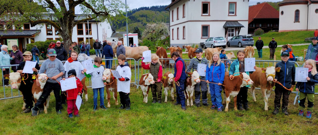 Zum Abschluss der Schau zeigten neun Jungzüchterkinder ihr Können im Umgang mit einem von ihnen vorgestellten Kalb. Wie man sieht, hatten sie Freude daran. Der Applaus der zahlreichen Zuschauer war ihnen sicher.
