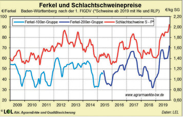 Der Schweine- und Ferkelmarkt zeigte 2019 in Baden-W�rttemberg einen starken Preisanstieg.