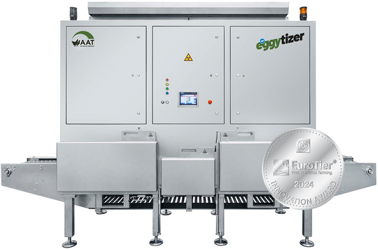 Der eggytizer arbeitet mit einer Elektronenstrahl-Sterilisationstechnologie zur Desinfektion von Bruteiern.