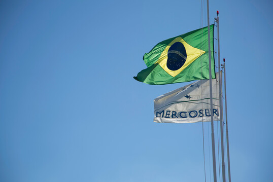 Brasilianische Flagge und Mercosur.