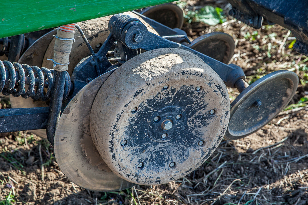 Direktsaatmaschinen mit Scheibenscharen bewegen nur sehr wenig Boden bei der Aussaat.