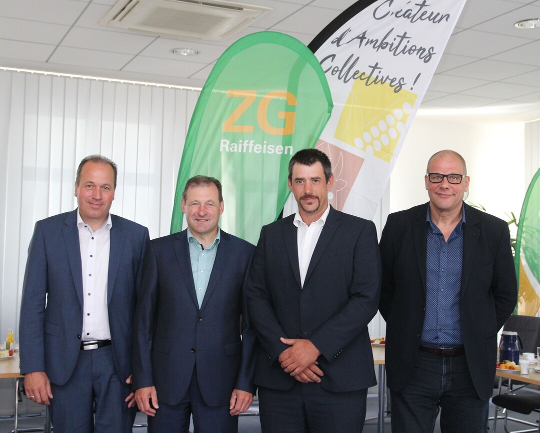 Neue Partner am Oberrhein, v. l.: ZG-Vorstand Lukas Ro�hart, ZG-Vorstandsvorsitzender Dr. Ewald Glaser, CAC-Pr�sident Jean-Michel Habig und CAC-Generaldirektor Jean-Marc Schacherer.