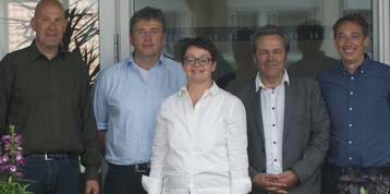 (Von links): Dieter Hallerbach, Bodan Naturkost; Rolf Steiner, Inge Andres, Christian Hi� Regionalwert AG; Harald Rinklin, Naturkost Rinklin.