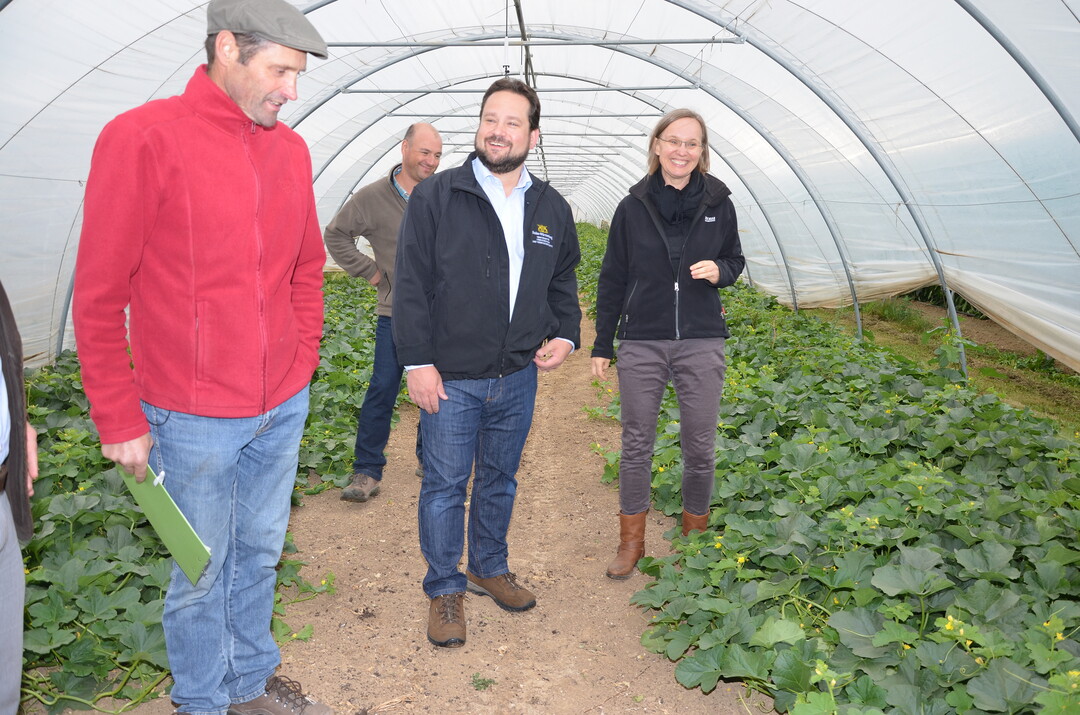 Landwirtschaftsminister Alexander Bonde (m.) ist zu Besuch auf dem Gem�sebaubetrieb von Beate und J�rg H�rz in Filderstadt. 