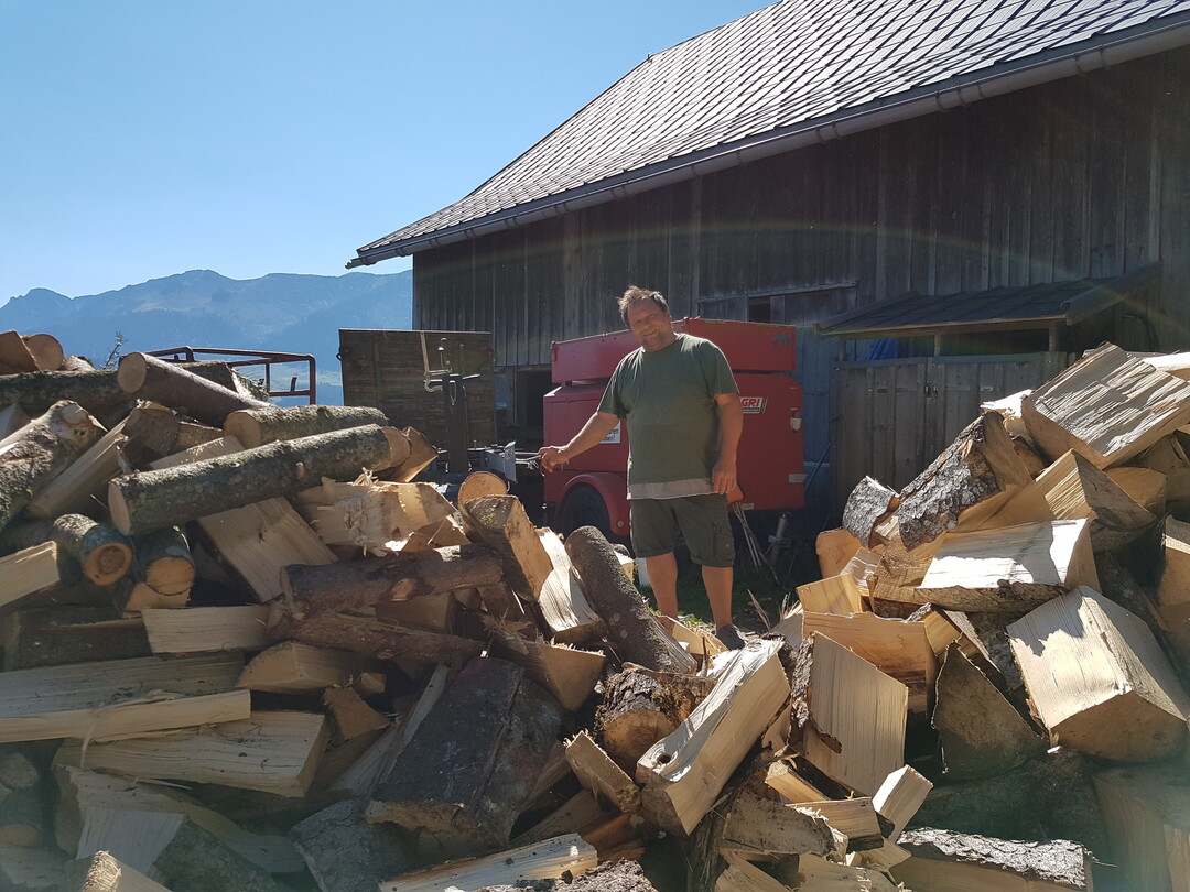 Brennholz ist gefragt wie lange nicht. Landwirt Matthias Mohr aus dem Bregenzerwald macht seine Alpe mit dem frisch gespaltenen Holz winterfest.
