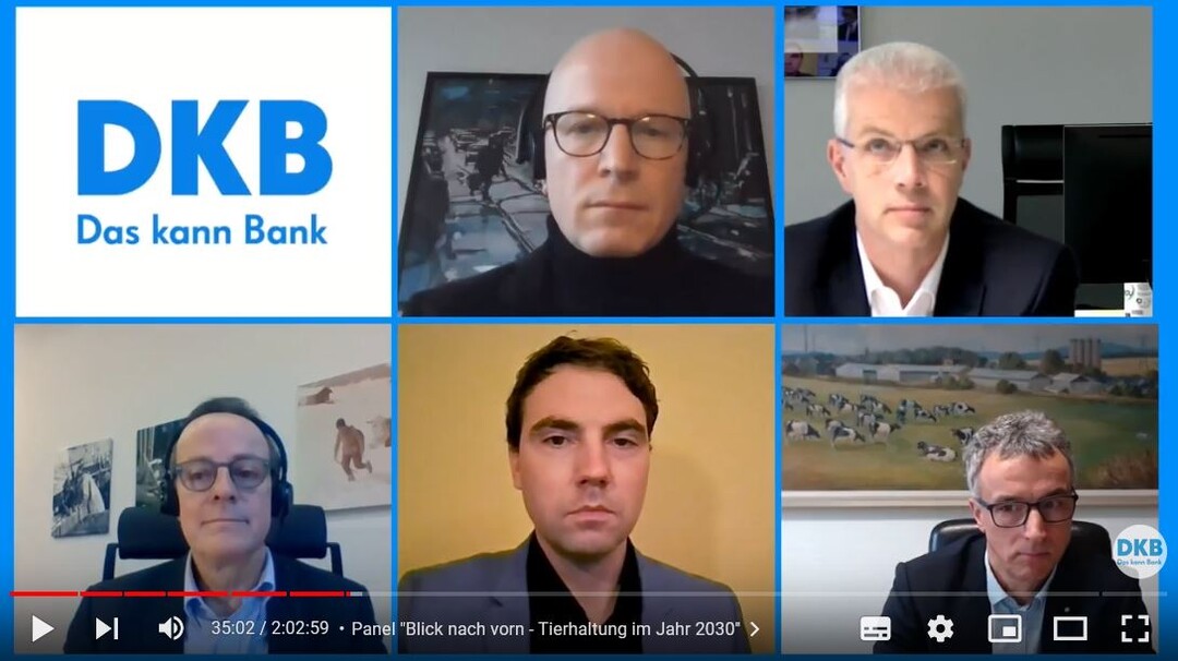   Auf dem Podium diskutierten (von links, Reihe oben) Matthias Kopp, Head of Sustainable Finance des WWF; Peter Wesjohann, Vorstandsvorsitzender der PHW-Gruppe; (Reihe unten v.l. ) Prof. Dr. Folkhard Isermeyer, Pr�sident des Th�nen-Instituts; Dr. Leif Balz, Bereichsleiter Food & Agrar der Schwarz-Gruppe und Ren� D�belt, Gesch�ftsf�hrer der Milchgut Nemt GmbH.