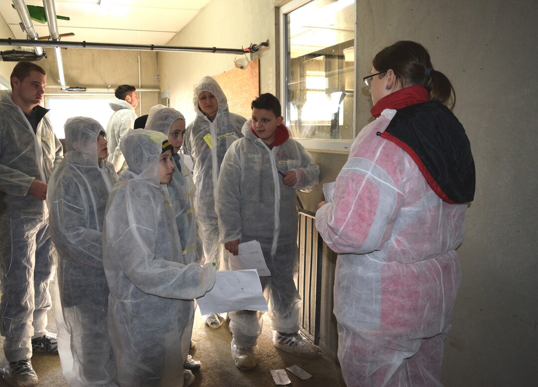 Die Fachschüler erklären den Fünftklässlern ganz genau, was im Deckzentrum passiert.