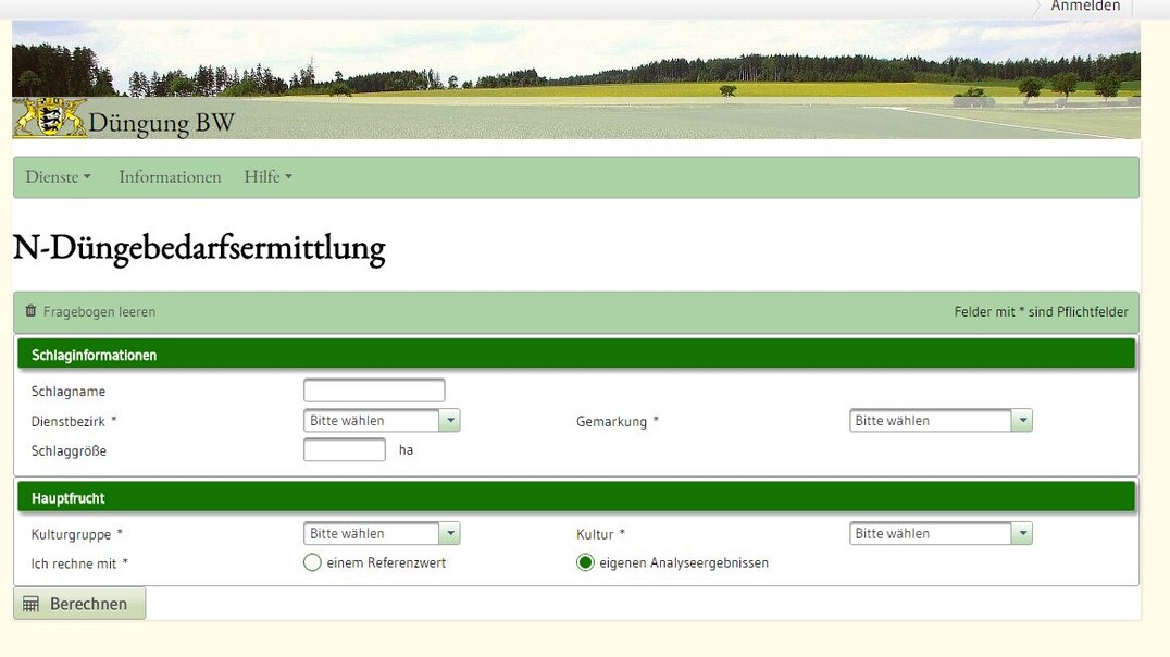 Kostenlose EDV-Anwendung D�ngung-BW auf www.duengung-bw.de - f�r Obst- und Gem�seanbauer bereits nutzbar