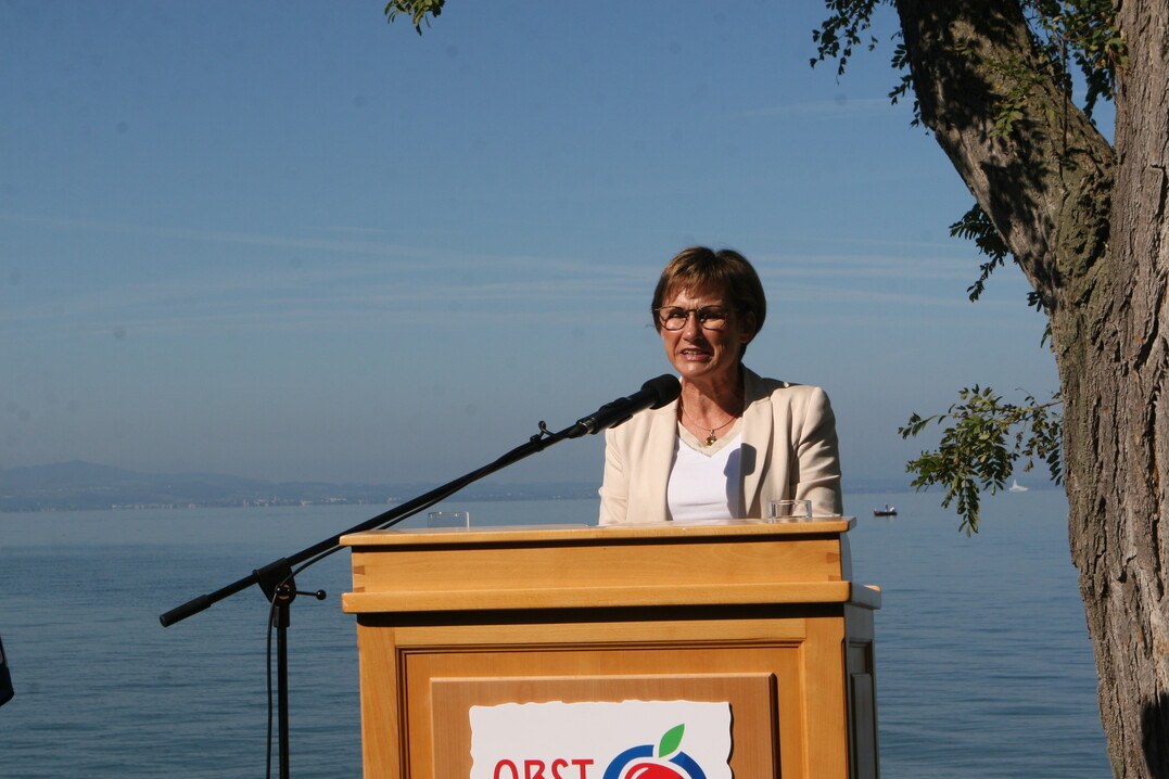 Auf die Herausforderung der Obstbaubranche durch den russischen Angriffskrieg, den Klimawandel und volatile M�rkte verwies Staatssekret�rin Sabine Kurtz.&nbsp;