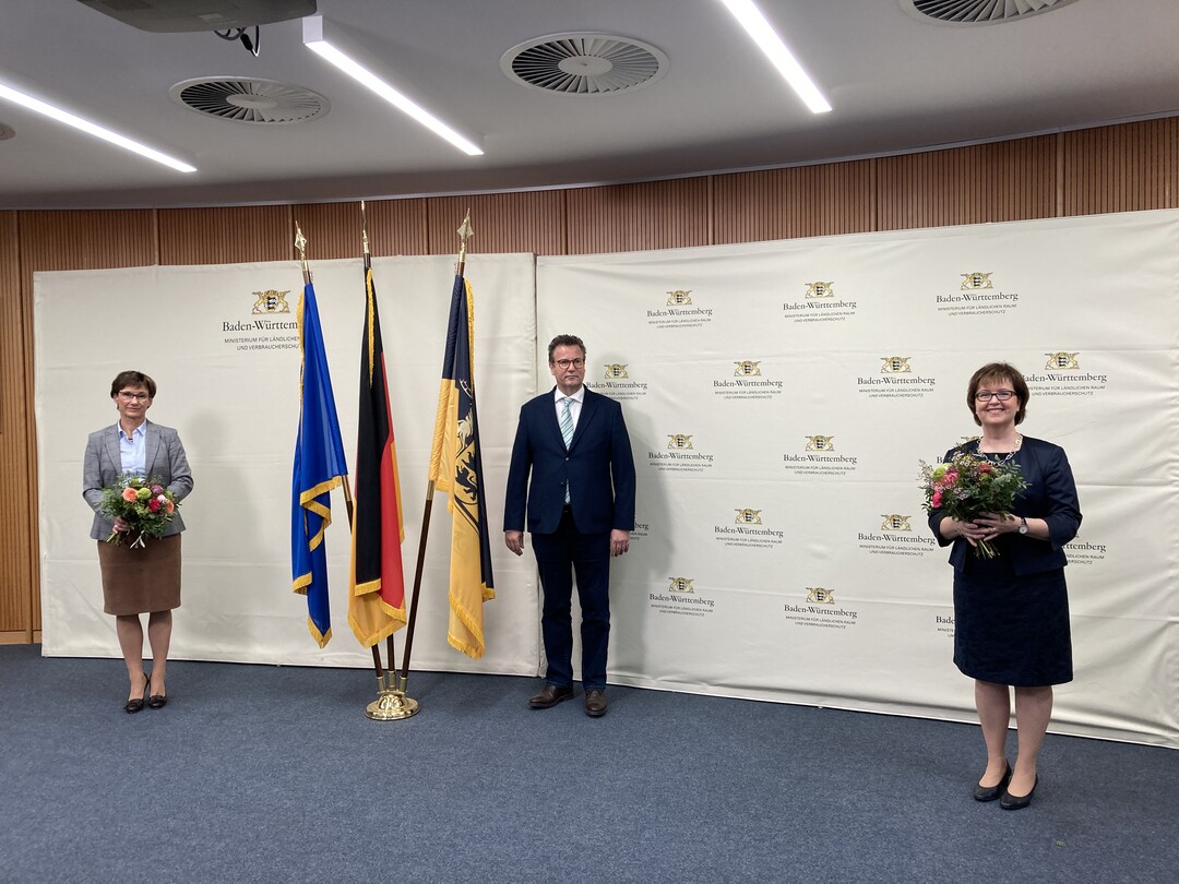 Hausspitze des Ministeriums für Ernährung, Ländlichen Raum und Verbraucherschutz: Minister Peter Hauk MdL, Staatssekretärin Sabine Kurtz MdL (links), Ministerialdirektorin Grit Puchan (rechts).