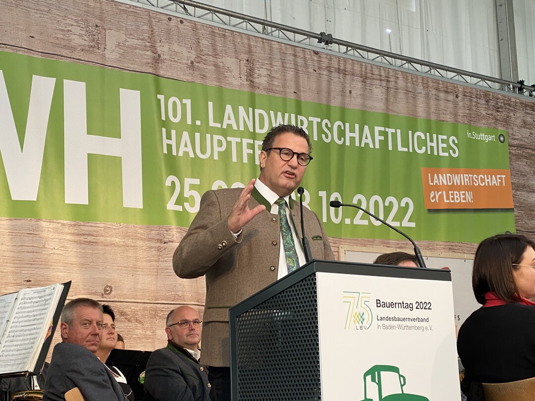 Der baden-w�rttembergische Landwirtschaftsminister Peter Hauk�auf dem traditionellen Bauerntag w�hrend des Landwirtschaftlichen Hauptfestes.