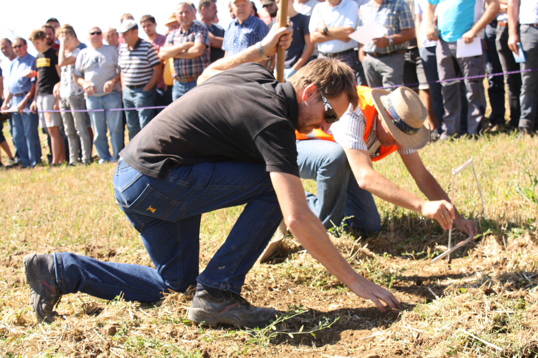 Nach der �berfahrt wurden Arbeitstiefe und die Qualit�t der Bodenbearbeitung sorgf�ltig kontrolliert und gemessen.