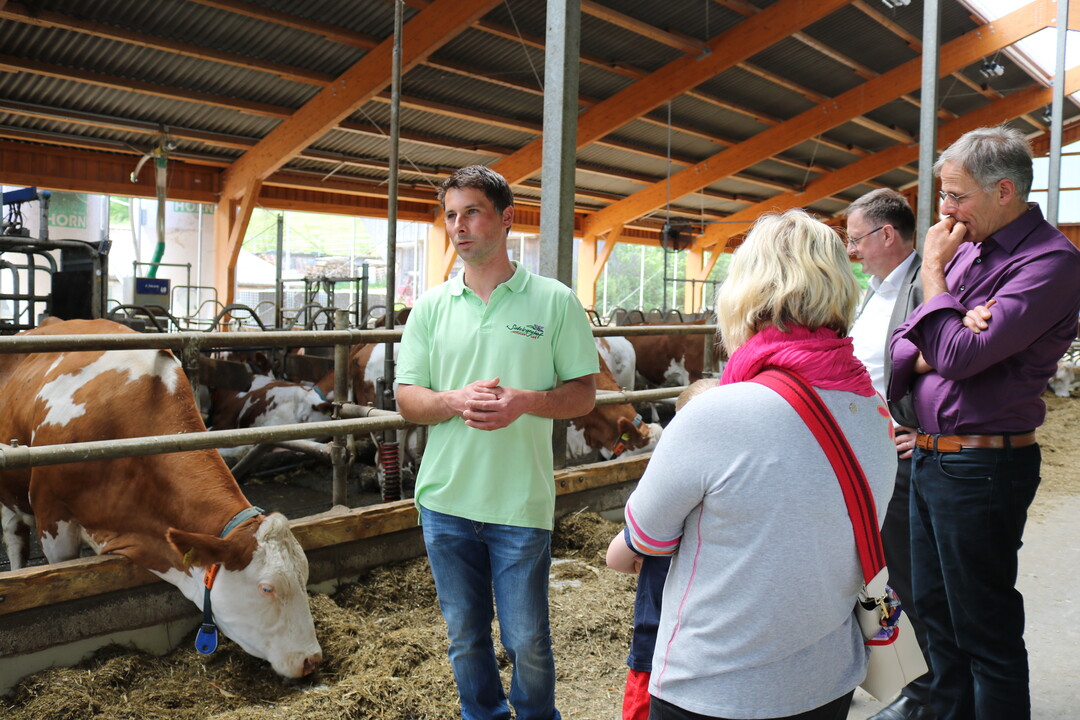 Insgesamt bewirtschaftet der Betrieb circa 156 Hektar landwirtschaftliche Nutzfl�che. Schwerpunkt ist die Milchviehhaltung mit 87 Milchk�hen und 100 Jungtieren. 