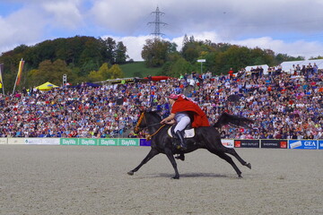 Zwei Vollblut-Araber plus Reiterinnen in arabischen Gew�ndern waren der Einstieg ins Programm.