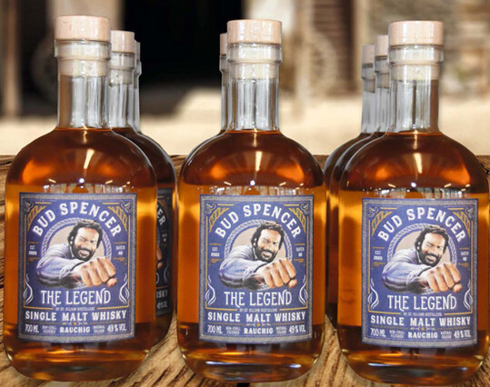 Aus der Welt der Western und der Filme auf den Ladentisch: St. Kilians Bud Spencer-Whisky.  