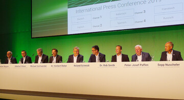 Das Fendt-Management bei der internationalen Fachpressekonferenz am 2. Juli in Marktoberdorf.