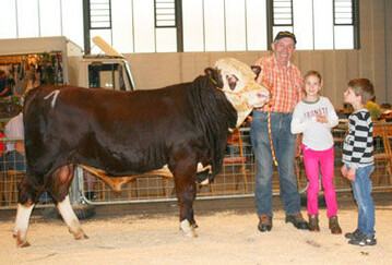 Der Klasse II Bulle Gipirmar von Augustin Neumaier aus M�hlenbach kommt f�r 1400 Euro nach Lauterbach-Sulzbach zu Elisabeth Schwendemann. Tochter Luisa Schwendemann und Felix Auber freuen sich dar�ber.