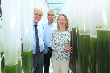Die Algenproduktion in den Blick nahmen (von links) Uwe Bartels, Rudolf Cordes und Prof. Dr. Ilka Maria Axmann.